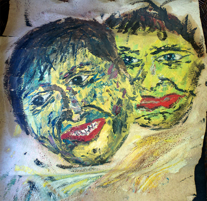 „Ars longa, vita bevis“ („lang währt die Kunst, kurz ist das Leben“) von HGH,- gewidmet: B. - „Paar“ – (amour fou) - (Öl auf Tapete), 1983 „Ars longa, vita bevis“ („lang währt die Kunst, kurz ist das Leben“) von HGH,- gewidmet: B. - „Paar“ – (amour fou) - (Öl auf Tapete), 1983