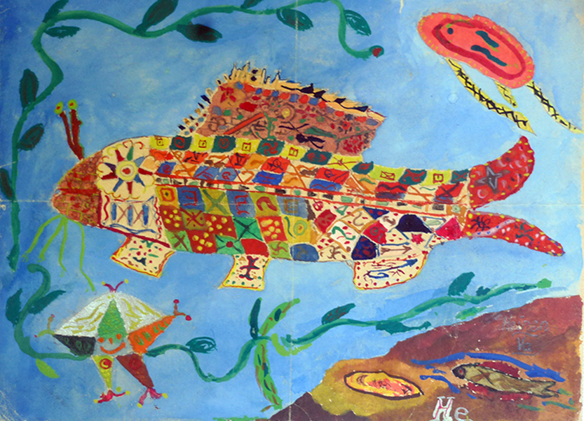 „Ars longa, vita bevis“ („lang währt die Kunst, kurz ist das Leben“) von HGH,- gewidmet: B. - „Wels“ (Wasser und Deckfarben auf Papier) A3, ca. 1973 „Ars longa, vita bevis“ („lang währt die Kunst, kurz ist das Leben“) von HGH,- gewidmet: B. - „Wels“ (Wasser und Deckfarben auf Papier) A3, ca. 1973